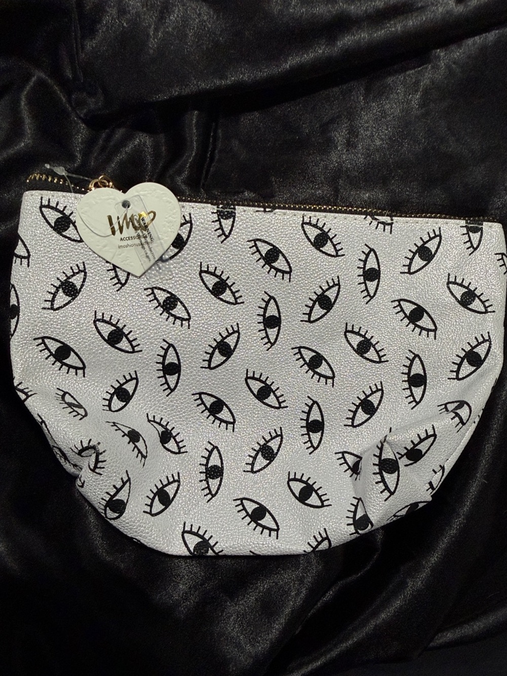 White Eye-Print Cosmetic Pouch